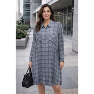 Eileen Fisher Women’s 100% Silk Shirt Dress Sz XL Button Up Pockets Lagenlook OS